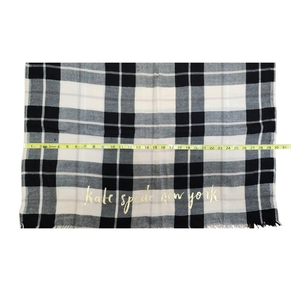Kate Spade New York Woodland Plaid Wool Gold signature Scarf MSPR $128 - Picture 9 of 10